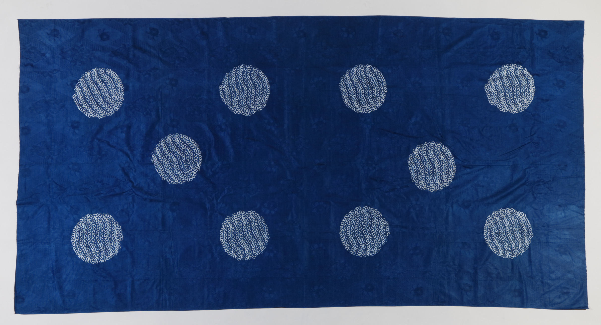 17/4 Cotton Sateen Indigo and White on damask