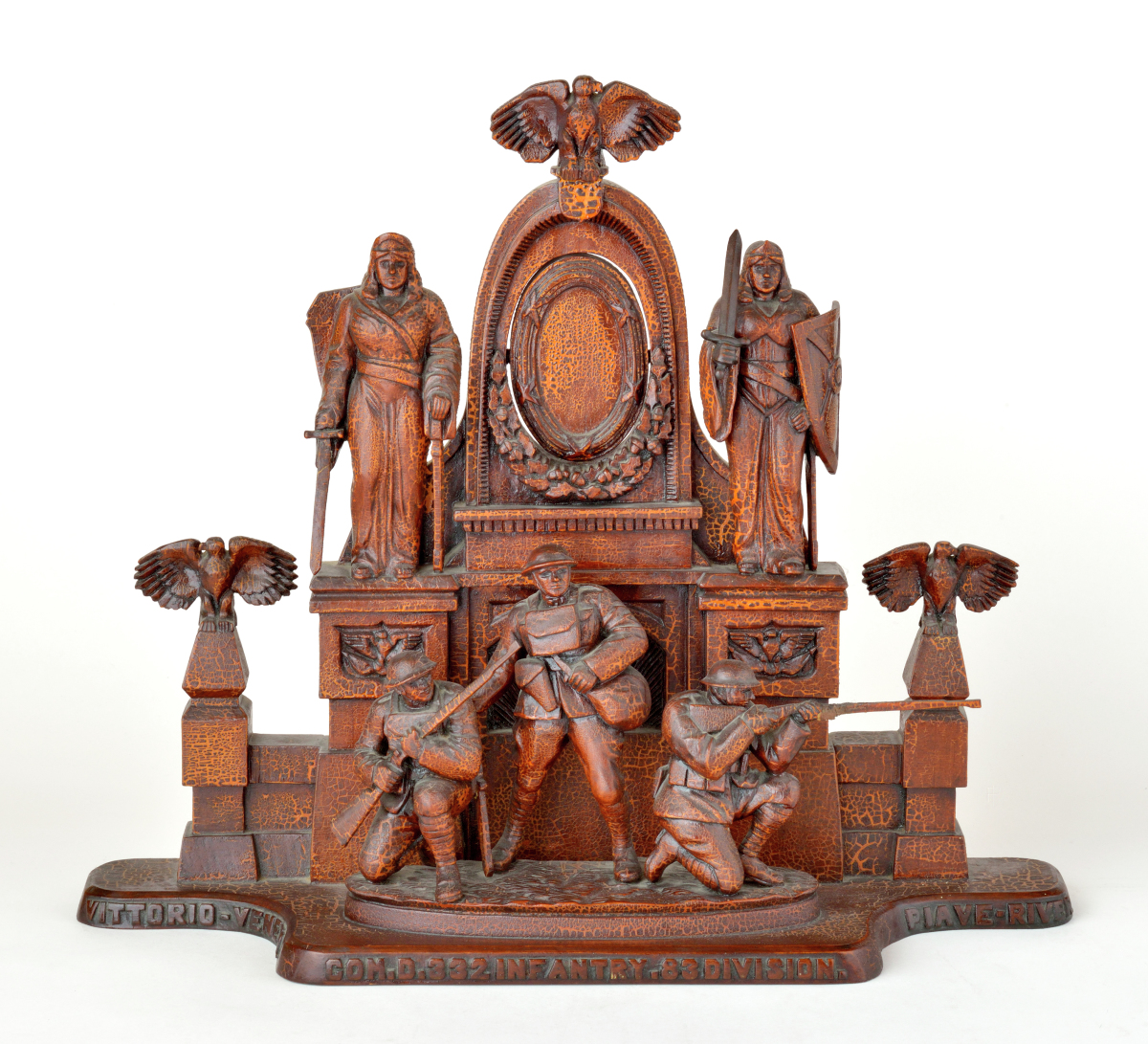 World War I monument depicting the Vittorio-Veneto Company D. 332 Infantry, 83rd Division of the American Expeditionary Force and two versions of  Athena