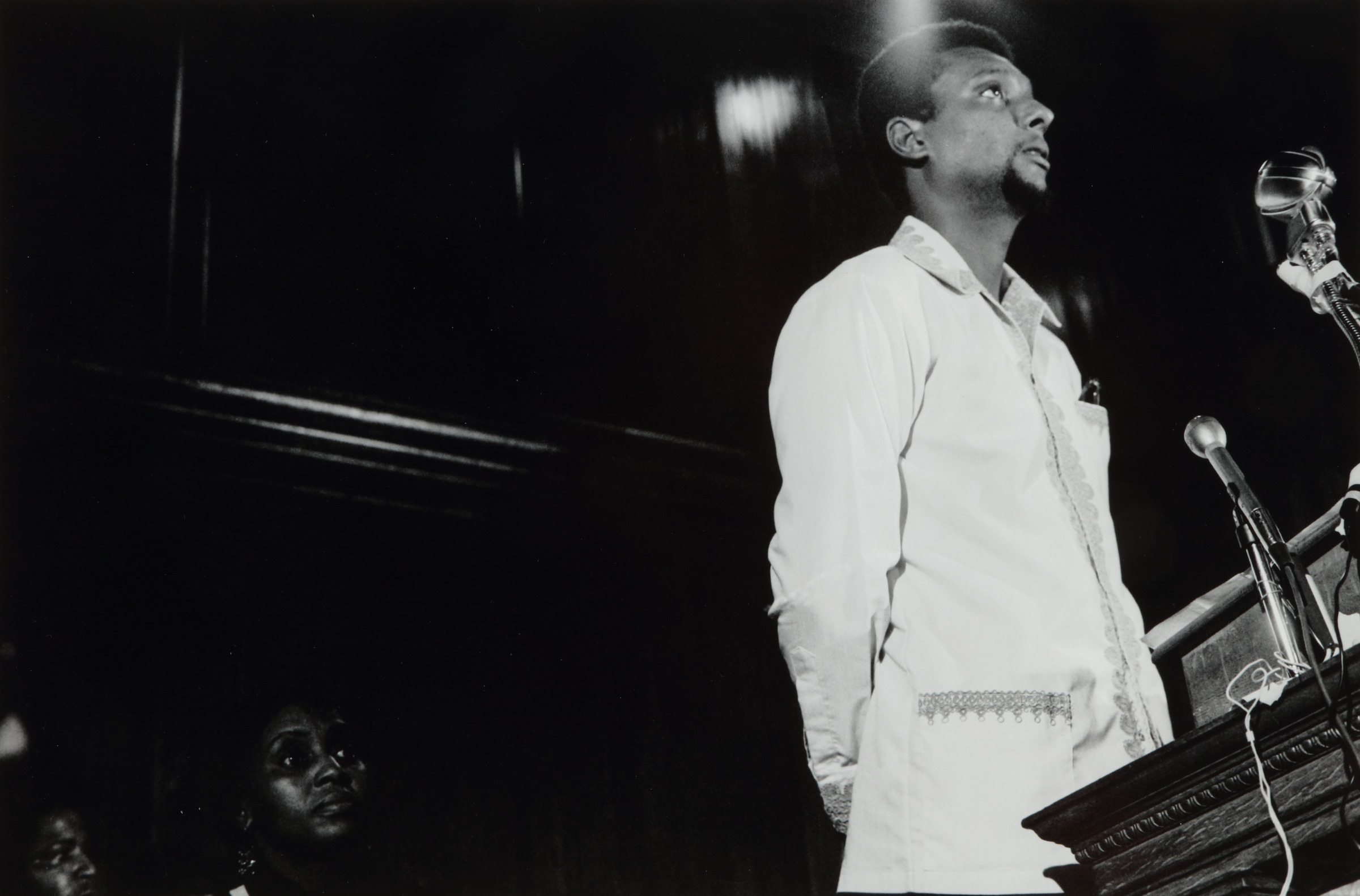 Stokely Carmichael, with wife Miriam Makeba, speaking at Tougaloo College, Tougaloo, Mississippi