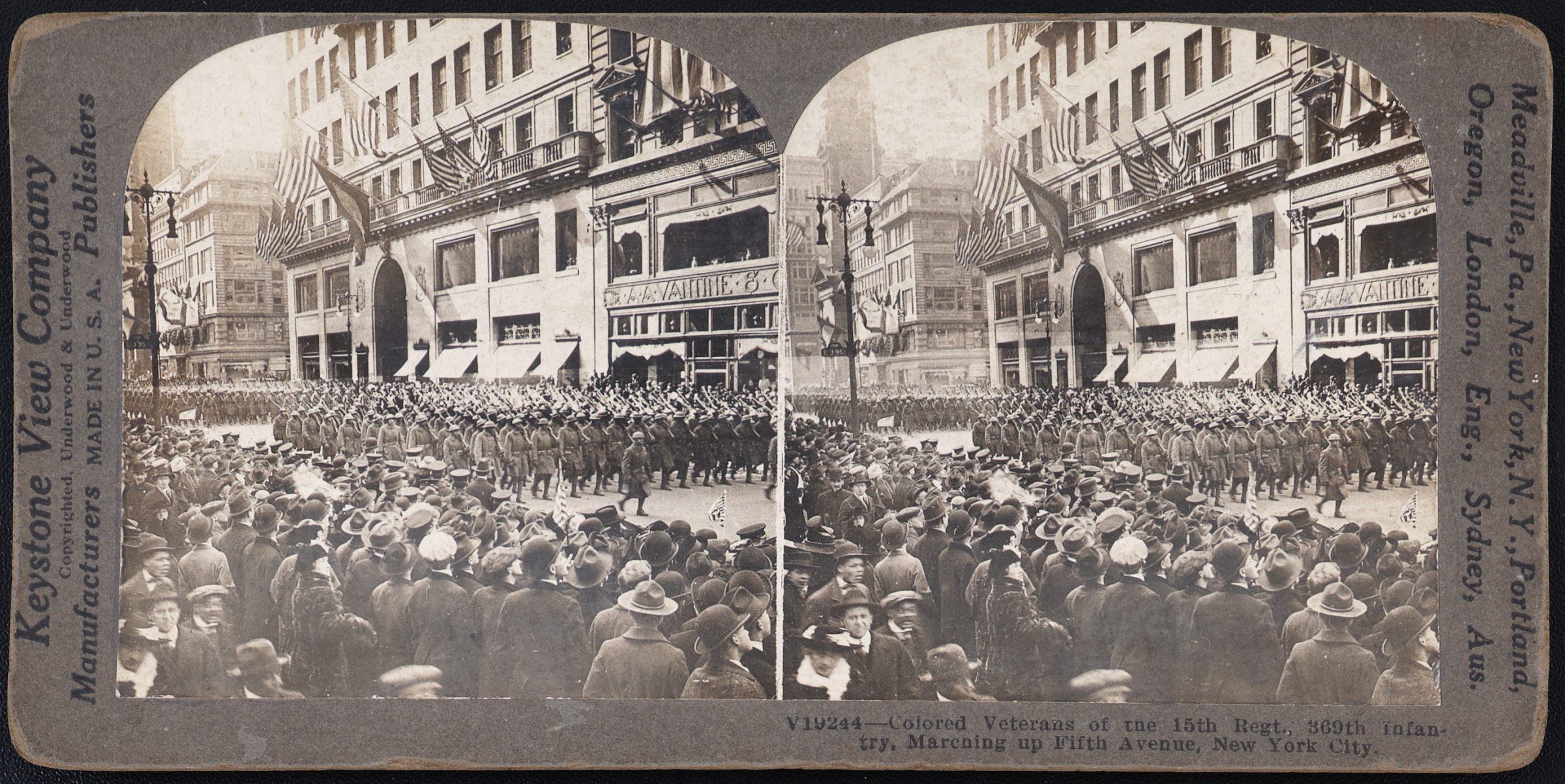 Colored Veterans of the 15h Regt, 369th Infantry, Marching up Fifth Avenue, New York City
