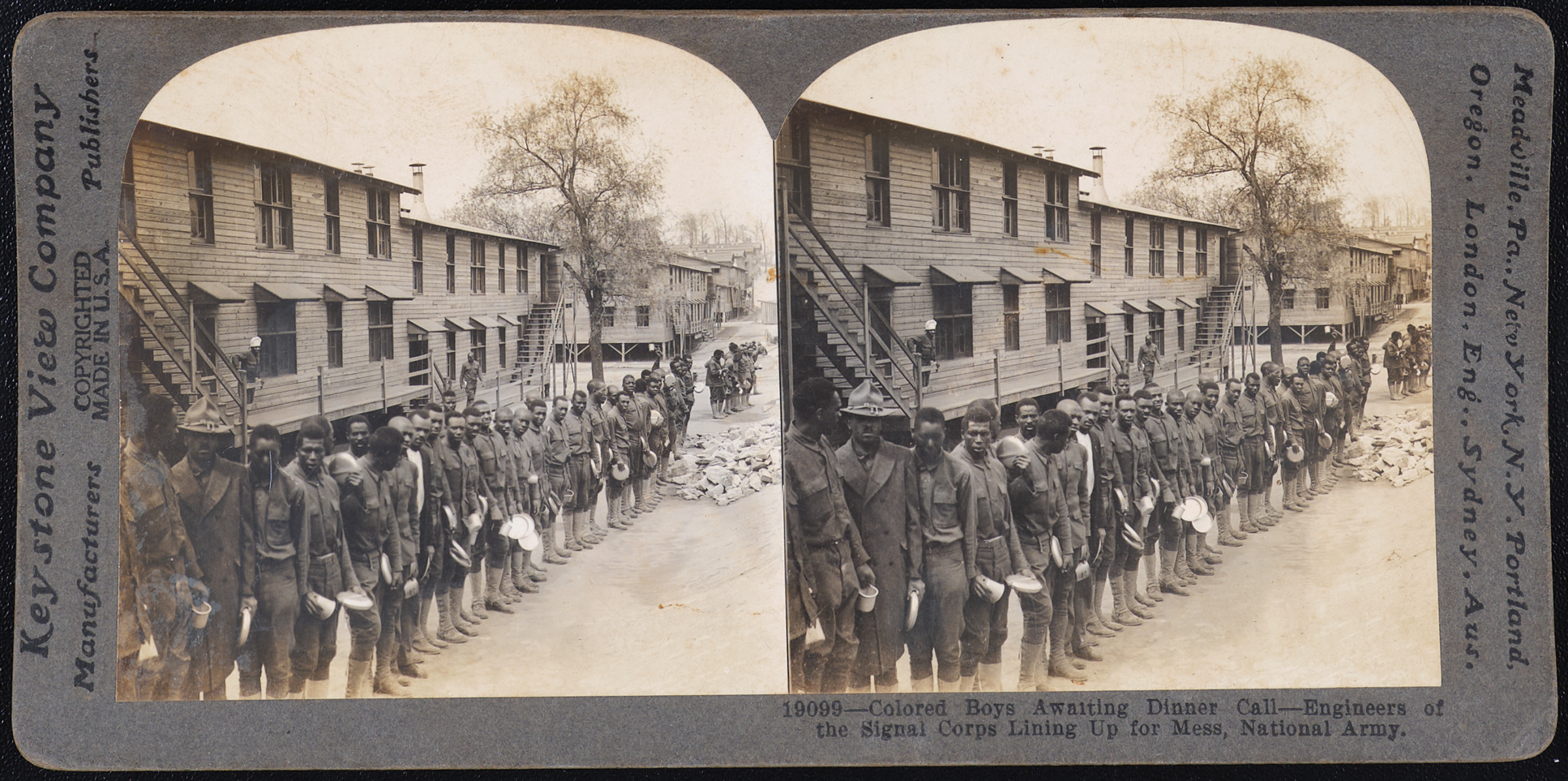 Colored Boys Awaiting Dinner Call – Engineers of the Signal Corps Lining Up for Mess, National Army