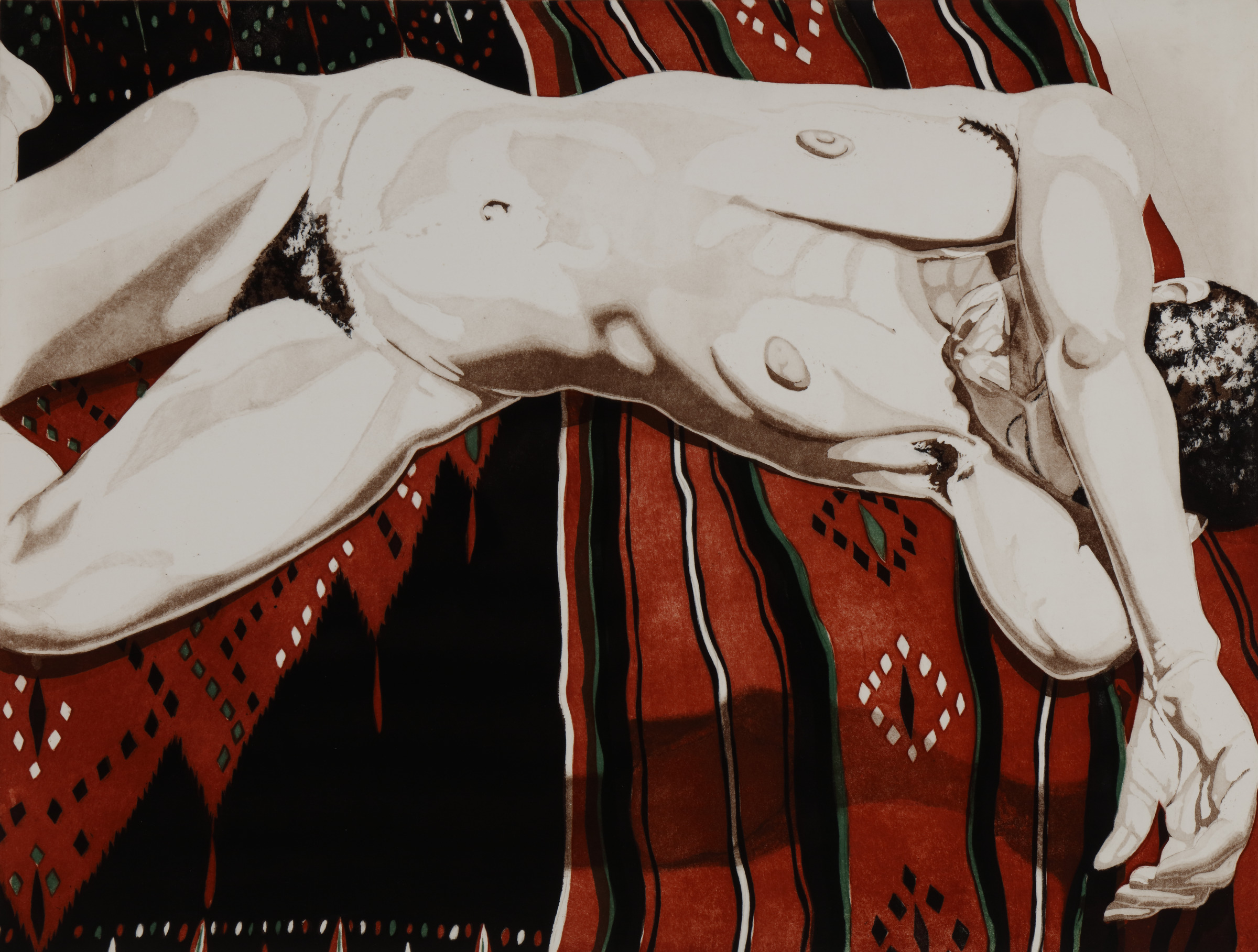 Nude Lying on Black and Red Blanket